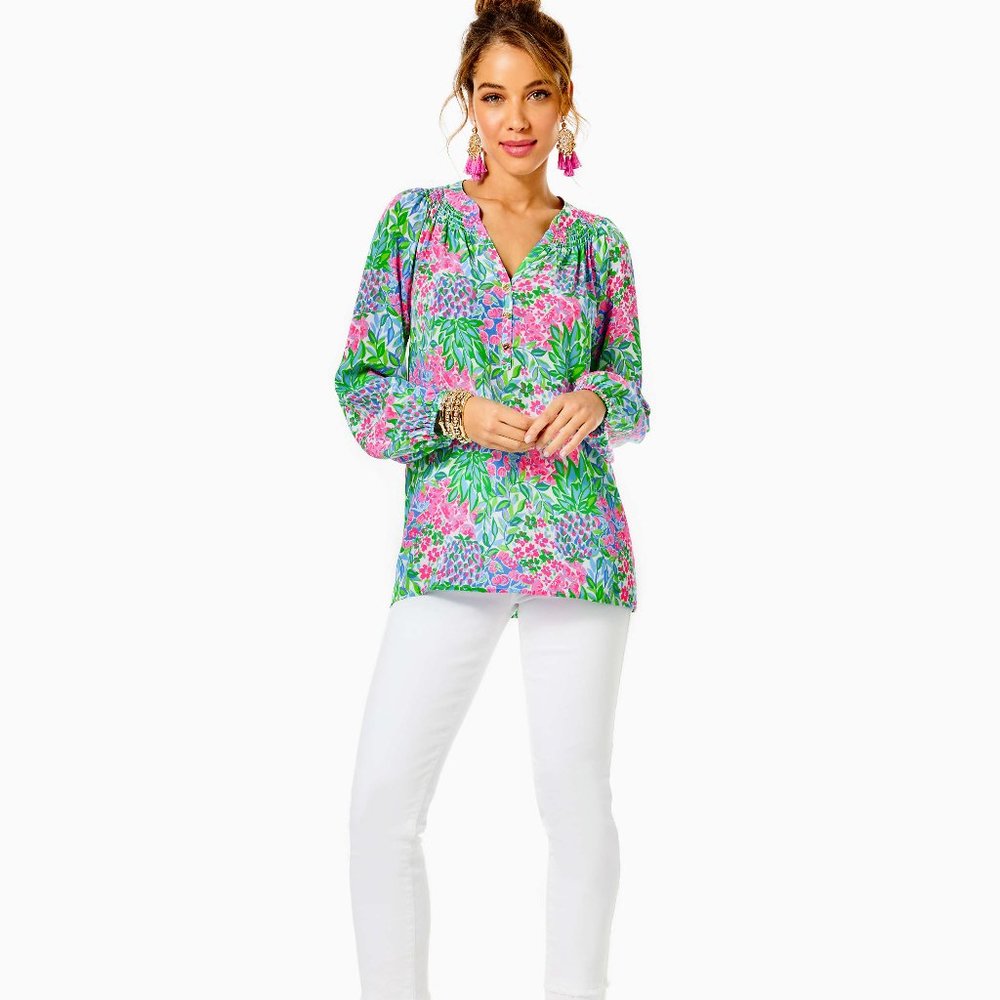 Lilly Pulitzer $178 Elsa Silk Top, Multi A Cherry On Top, Sz L, NWT - Picture 7 of 9